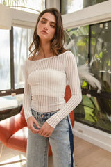 BiBi Textured Sheer Boat Neck Top - kinko