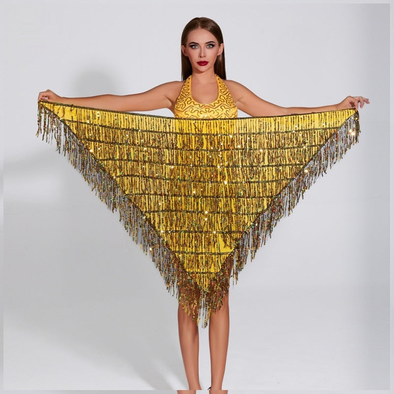 Women's Sequined Tassel Triangle Hip Bag Waist Scarf - kinko
