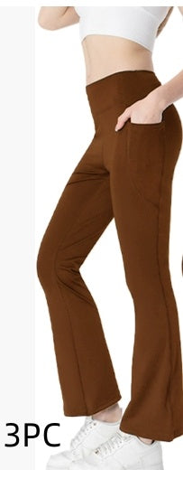 Ladies Mid Waist Abdominal-shaping Slimming Cropped Pants Casual Pocket Bootcut Trousers - kinko