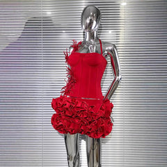 Bandage Vest Flower Evening Dress Two-piece Suit - kinko