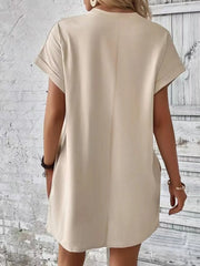 Pocketed Round Neck Short Sleeve Dress - kinko