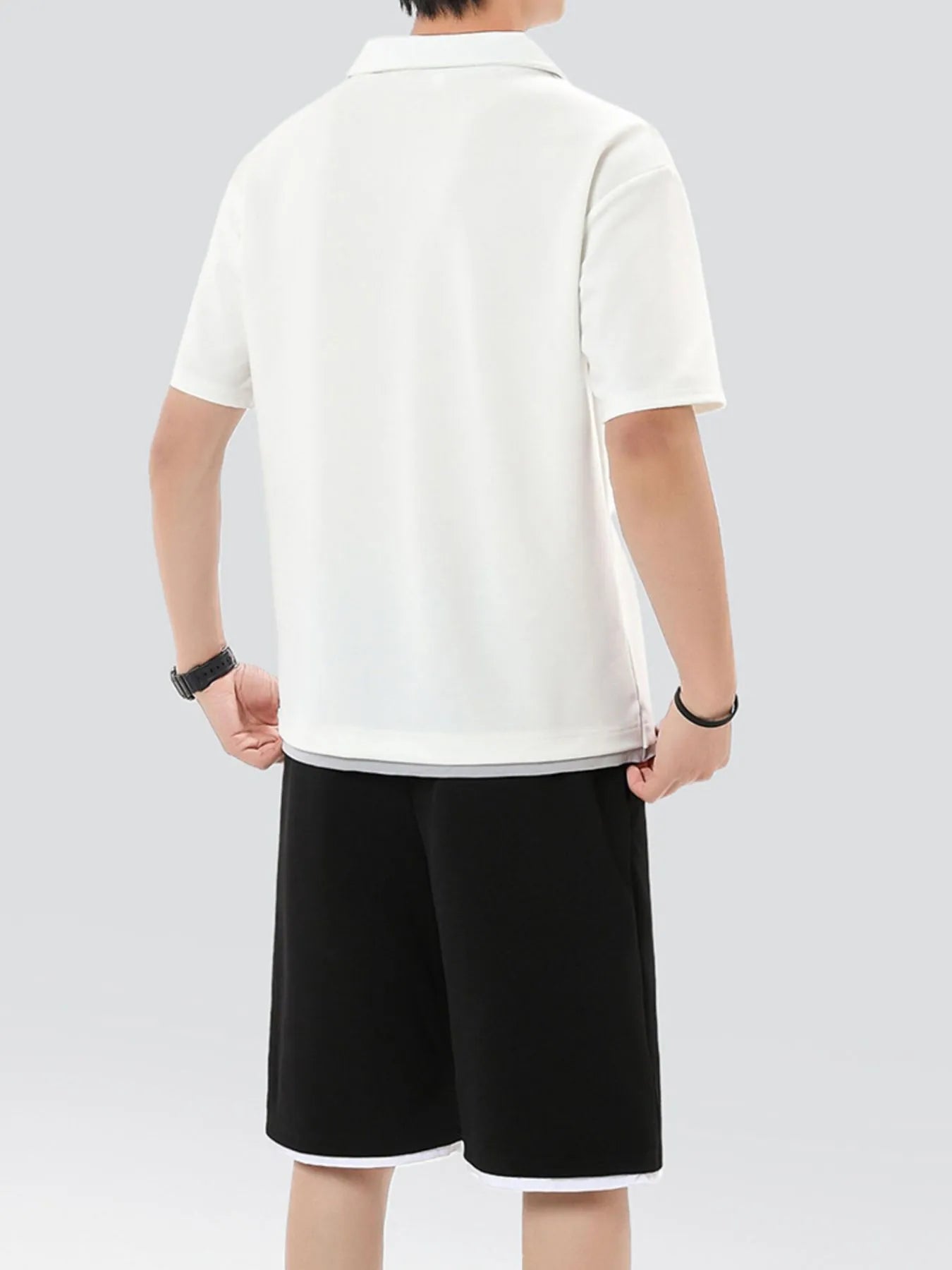 Men's Plus Size Johnny Collar Top and Shorts Set - kinko