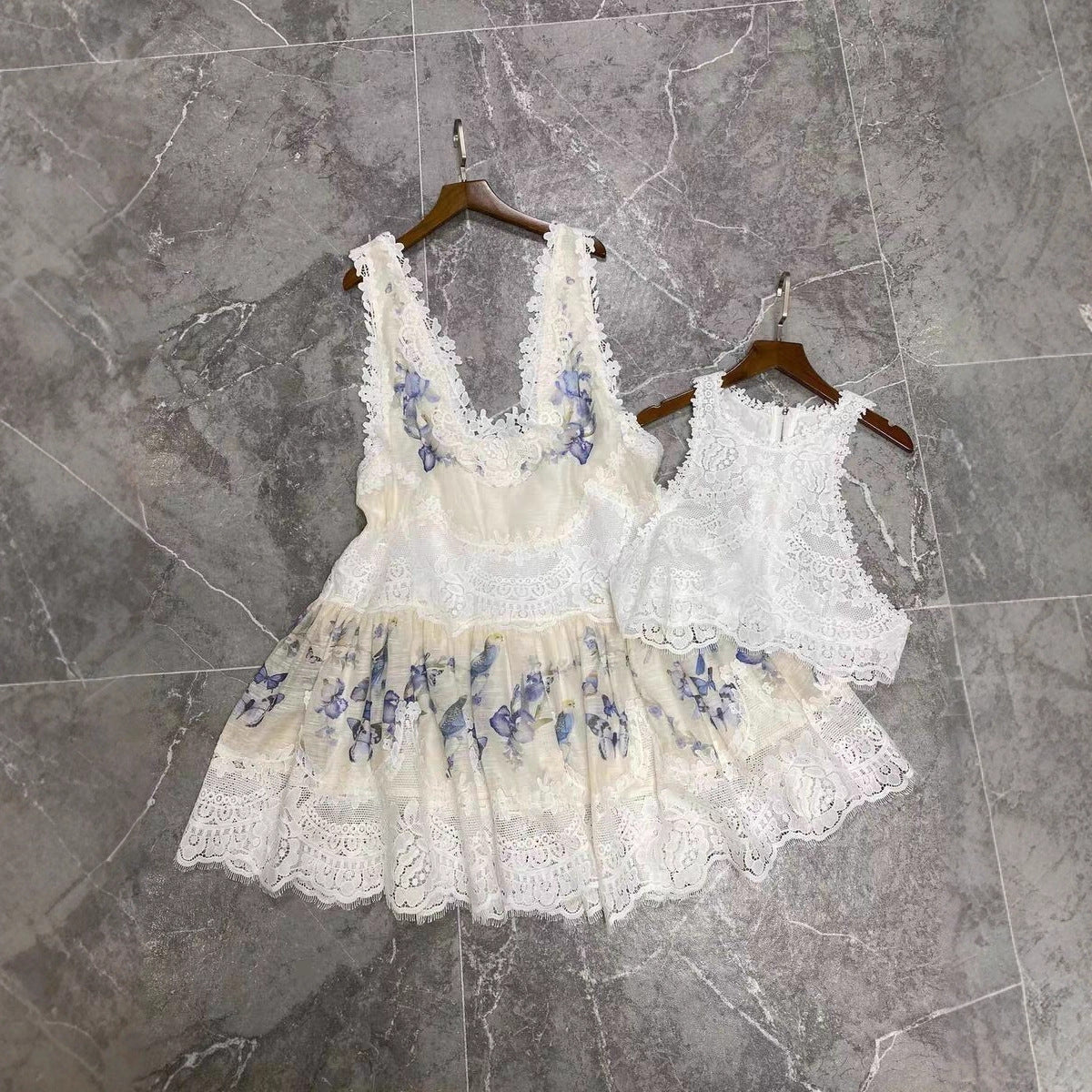 Women's Fashion Lace Stitching Dress Vest Suit - kinko