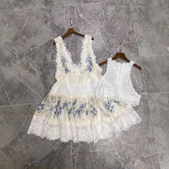 Women's Fashion Lace Stitching Dress Vest Suit - kinko