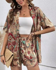 Female Fashion Casual Printing Cardigan Suit - kinko
