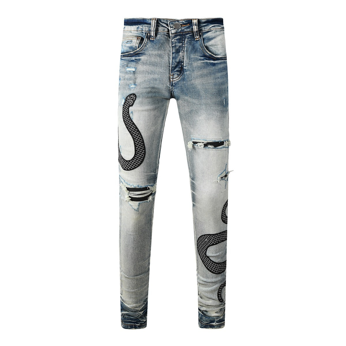 Street Fashion Wash Distressed Skinny Jeans - kinko