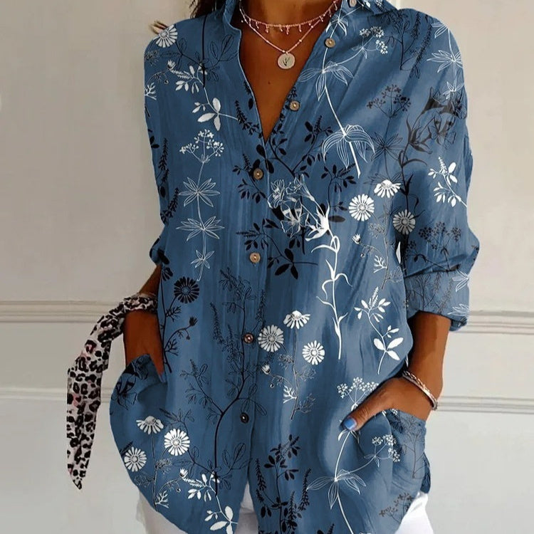 Striped Long-sleeved Shirt Women's Rainbow Cardigan Contrast Color Coat Lapel - kinko