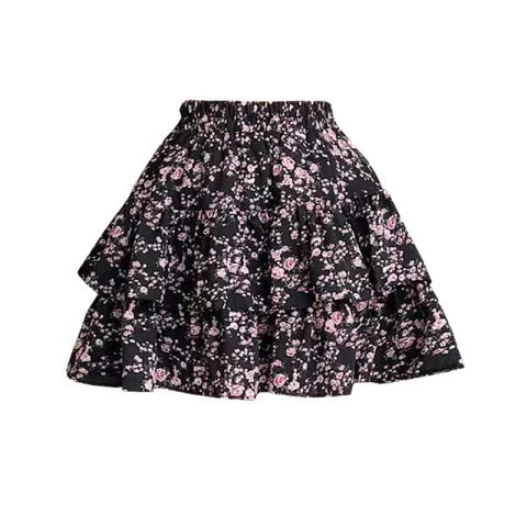 French Style Vintage And Little Fresh Cherry Floral A- Line Skirt - kinko