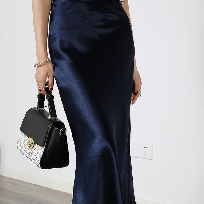 Acetate Silky Satin Women's A- Line Skirt Slimming - kinko