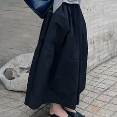 Black Bud Skirt Women's Elastic Waistband Slimming High Waist Mid-length - kinko