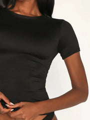 Round Neck Short Sleeve Swim Top - kinko