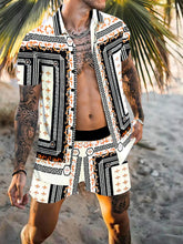 Men's Full Size Printed Collared Neck Short Sleeve Top and Shorts Set Plus Size - kinko