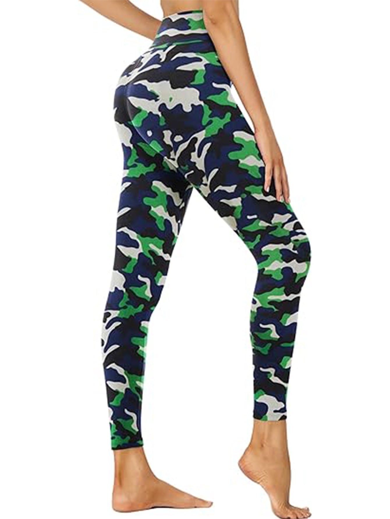 Leggings - Cropped High-waisted Print Blue-green Camouflage - kinko
