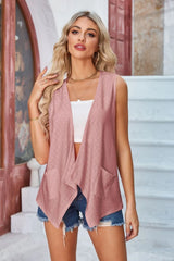 Eyelet Open Front Sleeveless Cardigan - kinko
