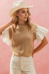 Oh Full Size Ruffled Round Neck Short Sleeve Sweater - kinko