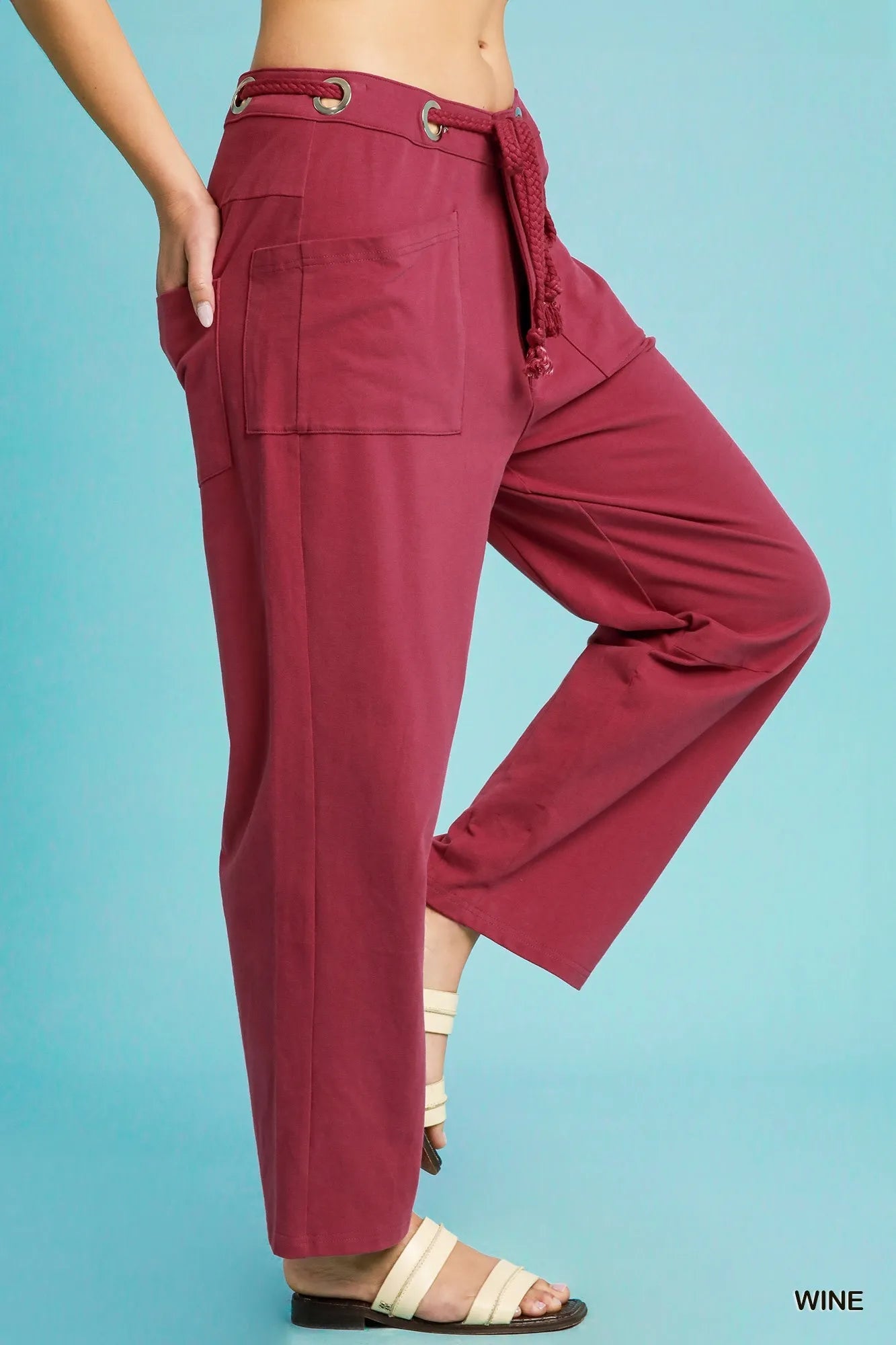 Umgee Drawstring Wide Leg Casual Pants - kinko