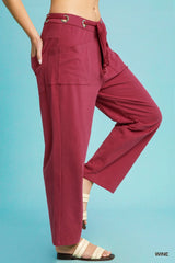 Umgee Drawstring Wide Leg Casual Pants - kinko