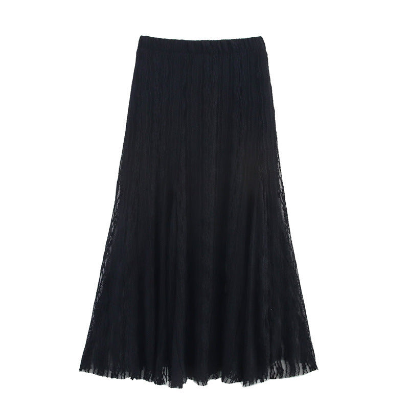 Refined Handmade Lace Jacquard Mesh Skirt Long Dress - kinko