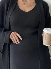 Pocketed Long Sleeve Cardigan and Skirt Sweater Set - kinko