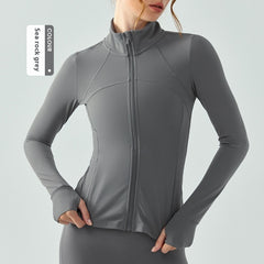 Autumn And Winter Nude Feel Slim Fit Slimming Zipper Yoga Clothes Long Sleeve Outdoor Workout Top - kinko