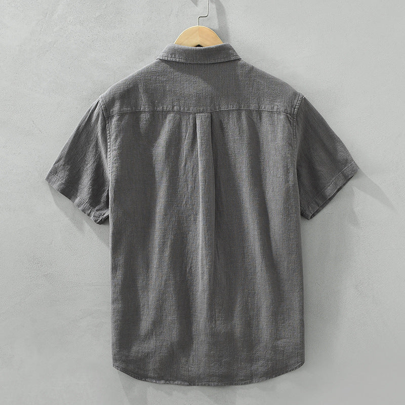 Comfortable Breathable Cotton And Linen Lapel Short Sleeve Shirt - kinko