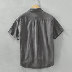 Comfortable Breathable Cotton And Linen Lapel Short Sleeve Shirt - kinko