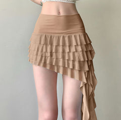 Low Waist All-match Ribbon Irregular Tulle Skirt - kinko