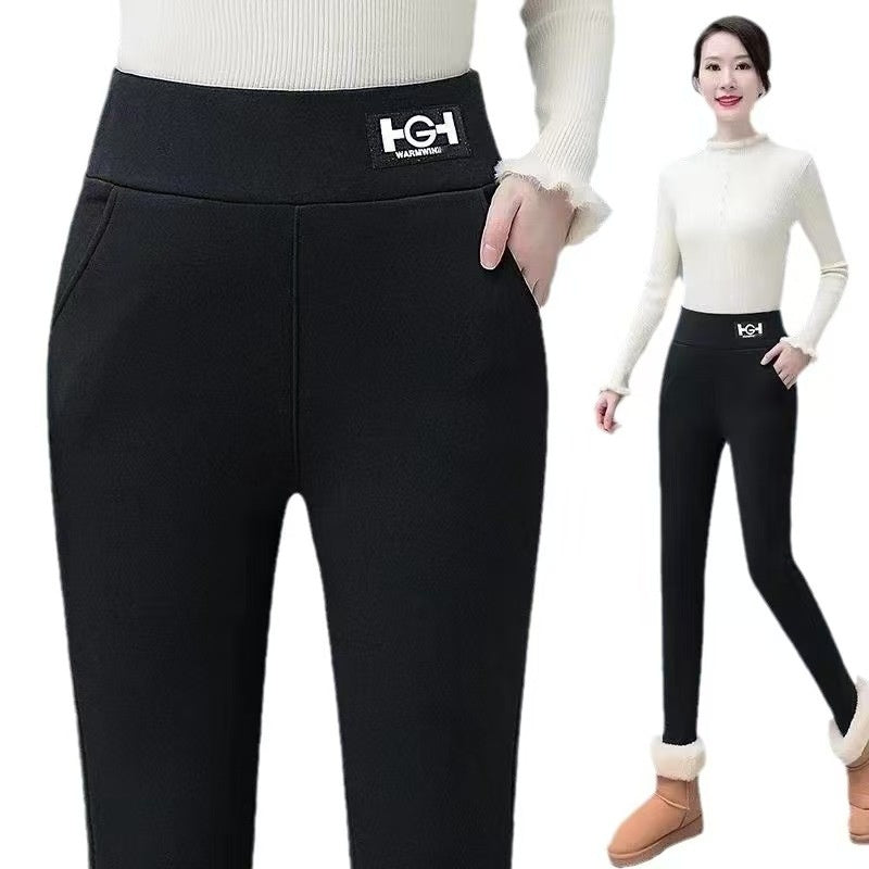 Plus Size Fleece-lined Thicker Cashmere Leggings - kinko