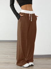 Women's Casual Sports Contrast Color Loose Comfortable Drawstring Trousers - kinko