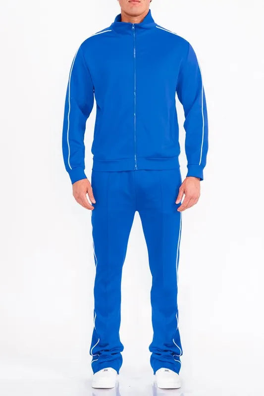 WEIV Men's Zip Up Jacket and Flared Pants Set - kinko