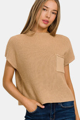 Zenana Mock Neck Short Sleeve Cropped Sweater - kinko