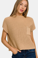 Zenana Mock Neck Short Sleeve Cropped Sweater - kinko