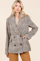 Mittoshop Plaid Double Breasted Relaxed Fit Blazer - kinko