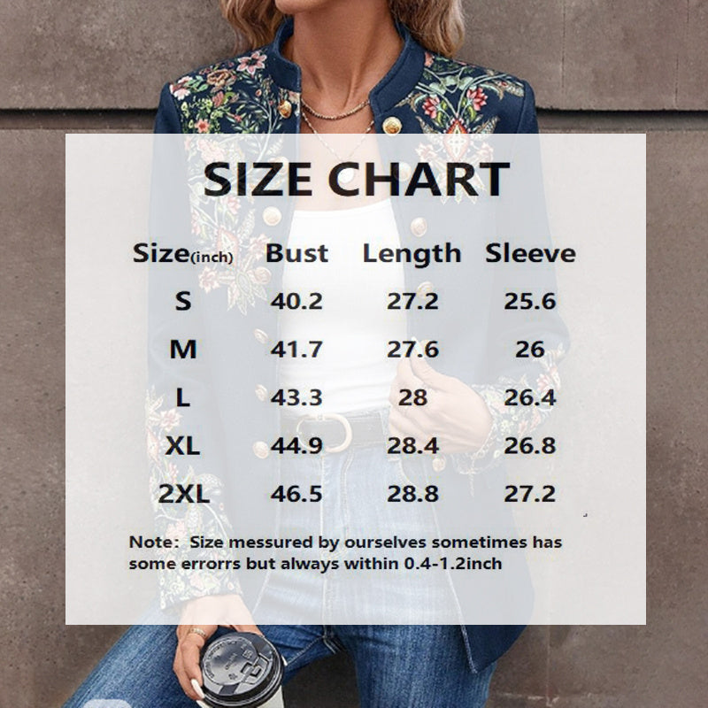 Women's Stand Collar Solid Color Floral Print Blazer Fashion Double-Breasted Fall & Winter Jacket - kinko
