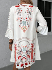 Lace Detail Printed Three-Quarter Sleeve Dress - kinko