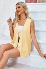 Eyelet Open Front Sleeveless Cardigan - kinko