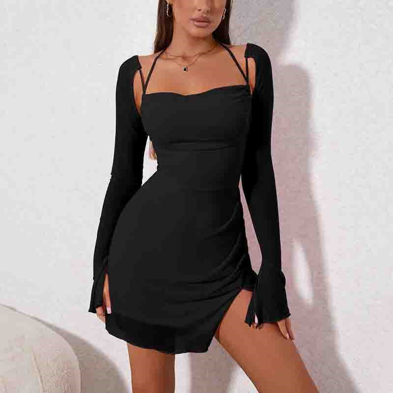 Women's Solid Colour Backless Hanging Neck Halter Dresses - kinko