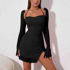 Women's Solid Colour Backless Hanging Neck Halter Dresses - kinko