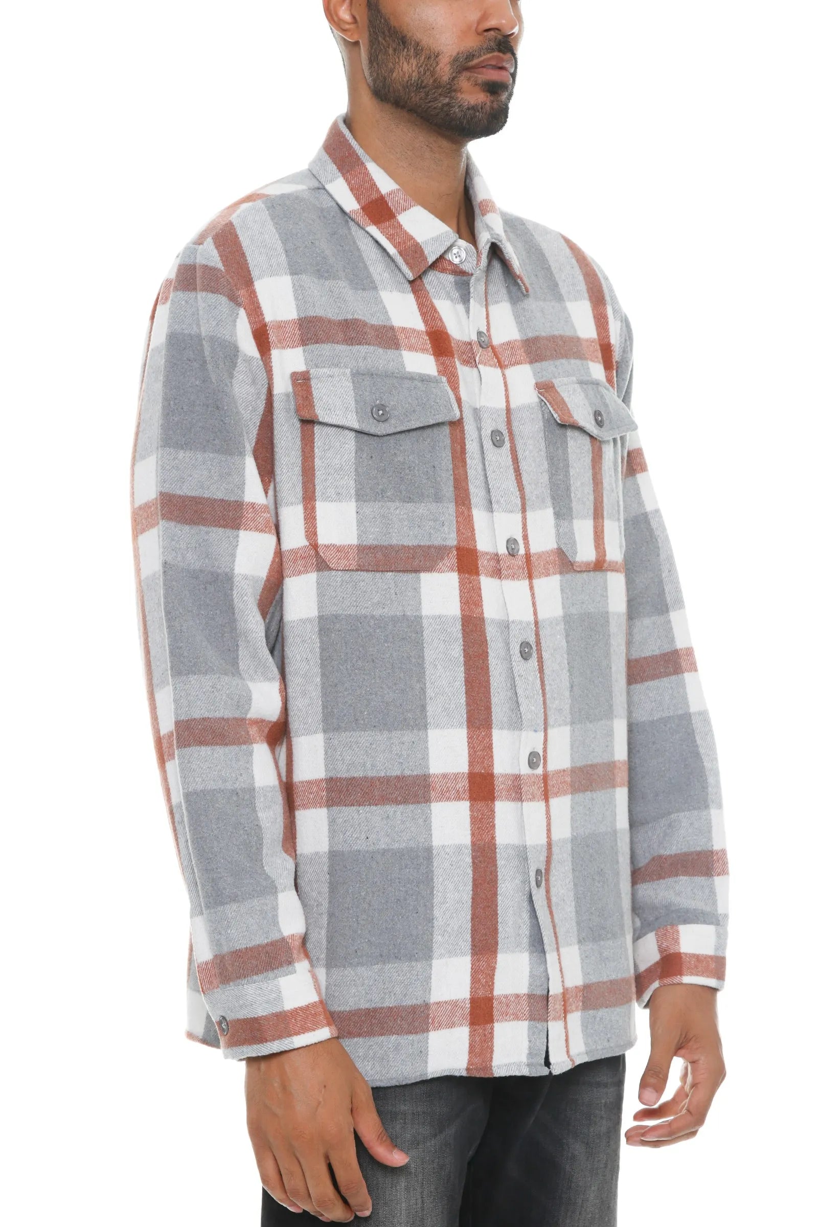 WEIV Men's Full Size Checkered Soft Flannel Shacket Plus Size - kinko