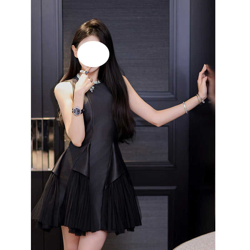 Puff Mesh Stitching Pearlescent Dress - kinko