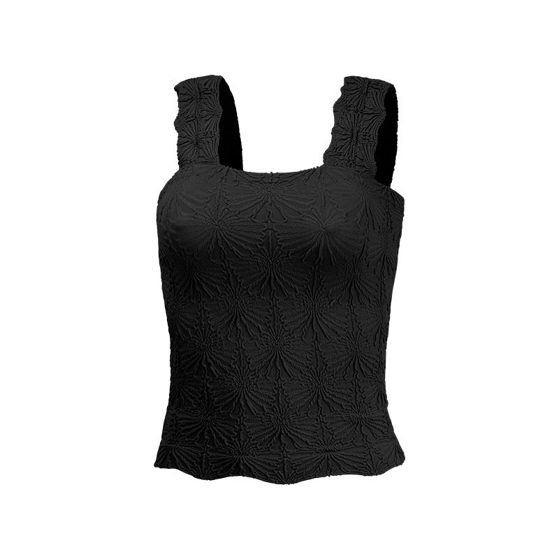 Square Collar Sports Underwear Jacquard Vest - kinko