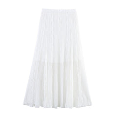 Refined Handmade Lace Jacquard Mesh Skirt Long Dress - kinko