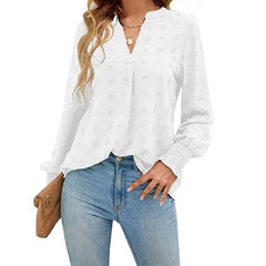 Dot Long-sleeved Bubble Sleeve V-neck Shirt Top - kinko
