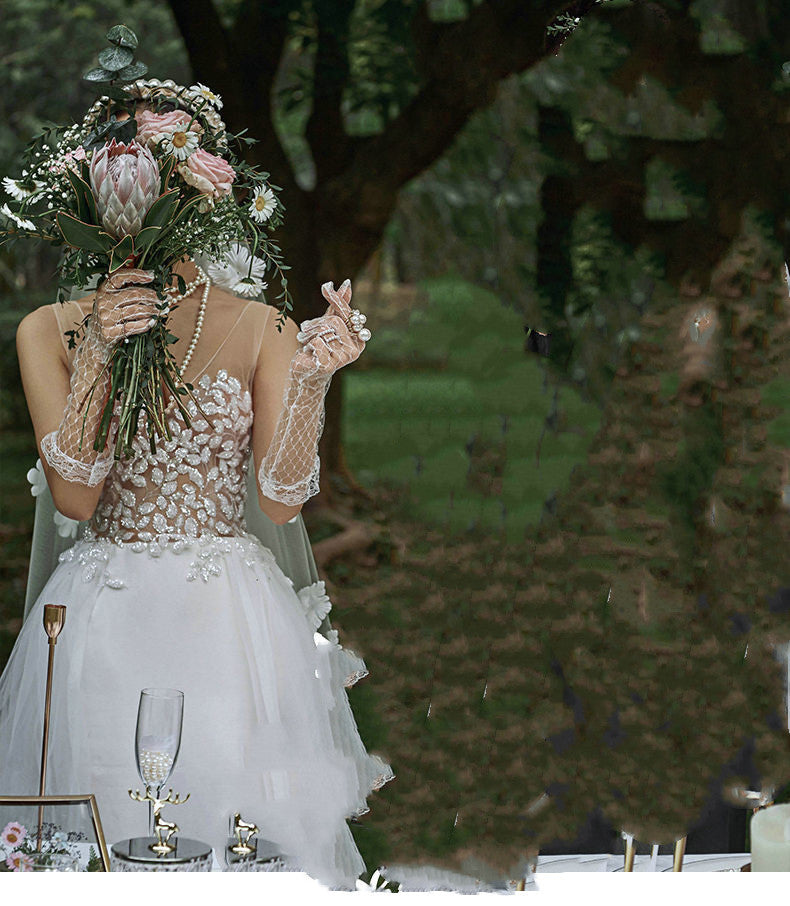 Lace V-neck Summer Couple Photo Shoot Travel Wedding Dress - kinko