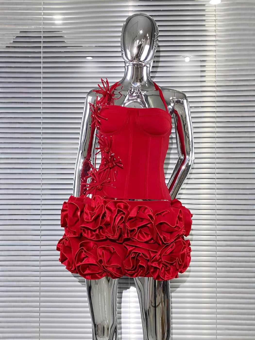 Bandage Vest Flower Evening Dress Two-piece Suit - kinko