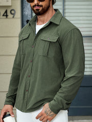 Corduroy Tooling Thick Long Sleeves Coat Shirt Outdoor Casual Retro - kinko