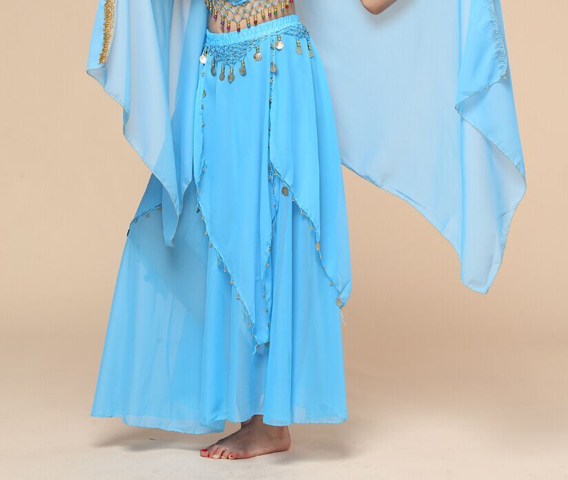 Belly Dance Hanging Coin Skirt Chiffon Big Hem Dress - kinko