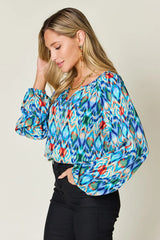 Double Take Full Size Printed Balloon Sleeve Blouse - kinko