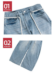 Retro Trousers Same Washed Vintage Washed Jeans With Drawstring Belt - kinko
