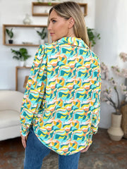 Double Take Full Size Printed Smocked Long Sleeve Blouse - kinko